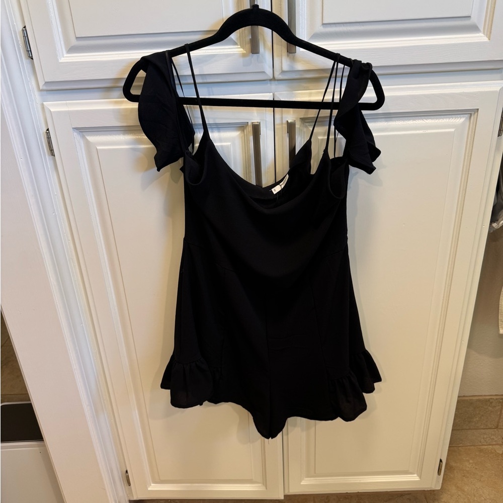 Mango Black Ruffled Flutter Sleeve romper